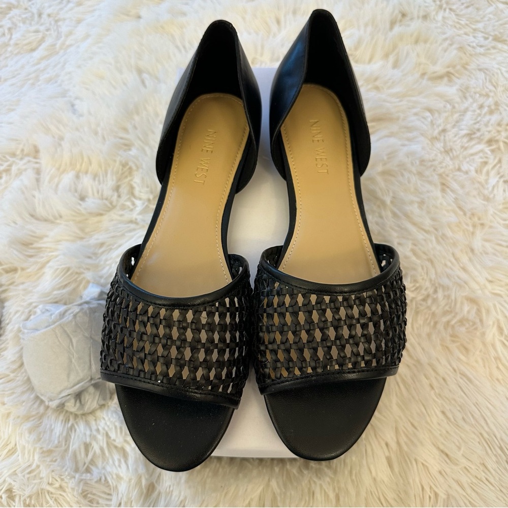 NINE WEST Black Woven Peep Toe D’Orsay Flats Women’s Size 8 New in Box